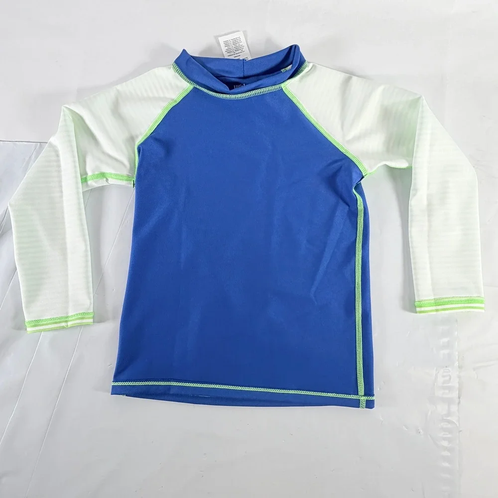 Little Dolfin Kids Mock Neck Long Sleeve Swim Rash Guard‎ Blue Stripe Size 5